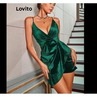 Lovito Elegant Plain Wrap Dress for Women LNL43029