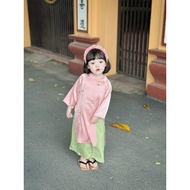 Tet Ao Dai - Girls' pink+red silk ao dai, free hair pin