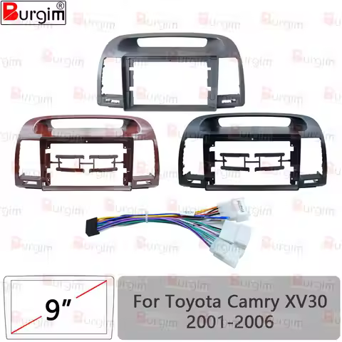 Car Radio Fascias Frame For Toyota Camry XV30 2001-2006 9 inch 2DIN Stereo Panel Wiring Harness Powe