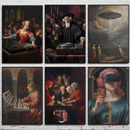 Renaissance Funny DJ Techno EDM House Poster Retro and Modern Canvas Painting Wall Art Picture for L