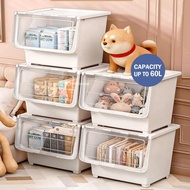 30L/48L/60L Multipurpose Front Opening Storage Box Stackable Toy Snack Household Storage Cabinet Sto