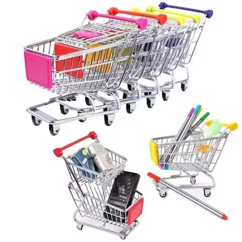 1:48 Mini Supermarket Shopping Trolley Cart Desktop Model Home Decoration Miniature