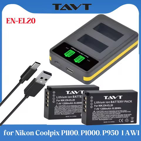 TAVT EN-EL20 EL20 EN EL20A Battery and USB Charger with Type C Port for Nikon Coolpix P1000 P1100 P9