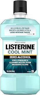 Listerine Zero Alcohol Mouthwash, Less Intense Alcohol-Free Oral Care Formula for Bad Breath, Cool Mint Flavor, 1 l