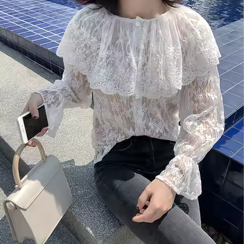 Fresh sweet lolita top kawaii girl peter pan collar white victorian shirt loose gothic lolita shirt