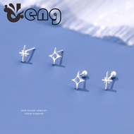 S999 Sterling Silver Stud Earrings Star-shaped with Four Points Asymmetrical Fashionable Minimalist 
