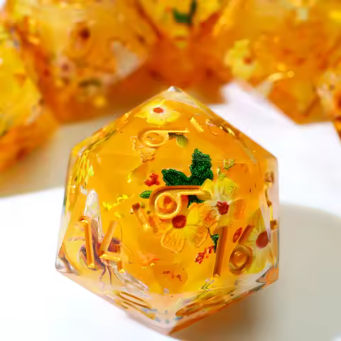 Golden Bee Flower Handmade Resin DND Dice Set Polyhedral RPG Dice for Dungeons and Dragons Board Gam