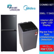 Midea Combo 2-Door Refrigerator (200L) MDRT267MTB30 + Fully Automatic Top Load Washing Machine (7.5k