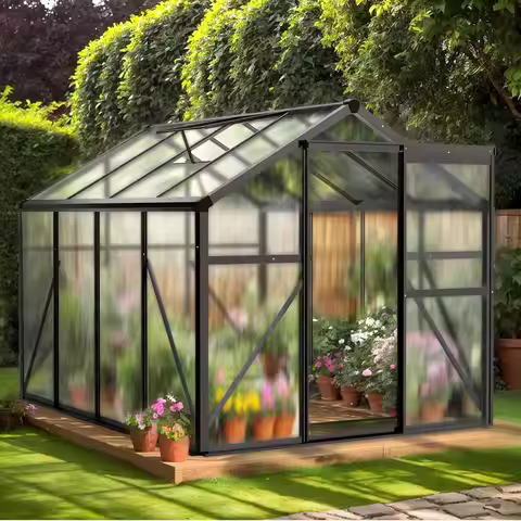 6x8 FT Greenhouse for Outdoors, Heavy Duty Polycarbonate Panels with 5 Roof Vents, Aluminum Large Wa