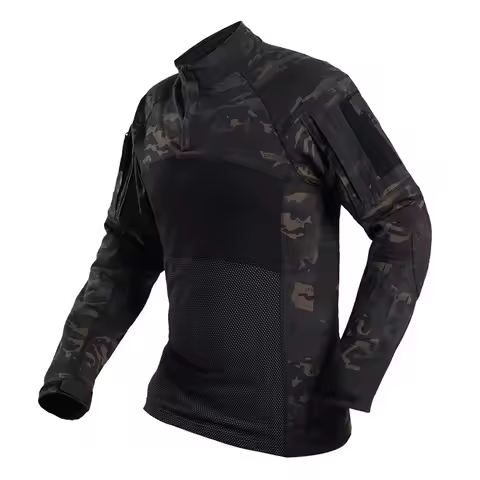 Tactical Shirt Long Sleeve Top Camo Airsoft Outdoor Sports Combat Shirt Black MultiCam Camo 3105