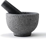 Koville Luxury African Granite Mortar and Pestle Set, Grinder Bowl for Guacamole, Salsa, Pill Crusher, Spice, Herb, Garlic, Nut, Heavy Duty Grinder for Kitchen (Angola Silver Black)