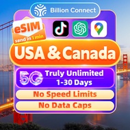 Canada & USA eSIM 5G Truly Unlimited Data 1-30 Days High Speed Data eSIM Canada SIM card