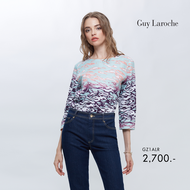 เสื้อผู้หญิง Guy Laroche Blouse เสื้อเบลาส์ ผ้าลินิน แขนสามส่วน ลายพิมพ์ Sea Breeze (GZ1ALR)