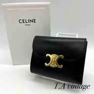 Celine 小牛皮 Triomphe 折疊錢包 黑色