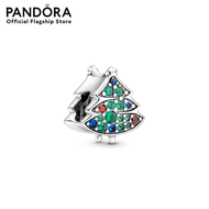 Pandora Christmas tree sterling silver charm with salsa red true blue and lake green crystal