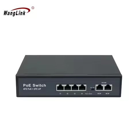 Wanglink-4 Port PoE Switch with 2Uplink ,802. 3AF/at PoE + 100Mbps, 65W Power Adapter, Extend to 250