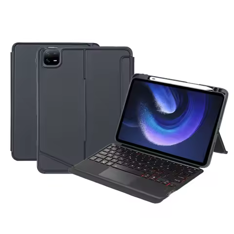 T0N7-AS for Xiaomi Pad 6 / Pad 6 Pro PU Leather Tablet Case with Pencil Holder + Touchpad Detachable