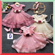 BST 1yr-6yr Baby Girl Dresses Gown Lace Layer Princess Dress Baju Budak Perempuan free headband 3343