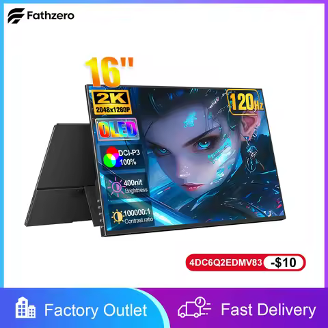 16-inch Portable OLED Monitor 2K 120Hz Gaming Laptop Extender 100000:1 Office Travel Display HDMI US