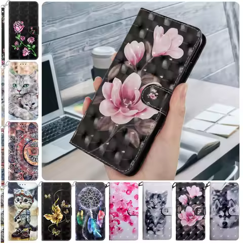 For Redmi 14C 14R 13C 12C 11 10C 10A A4 A3 A2 A1 Plus Note 14 13 Pro Plus 4G/5G 3D Cat and Dog Flowe