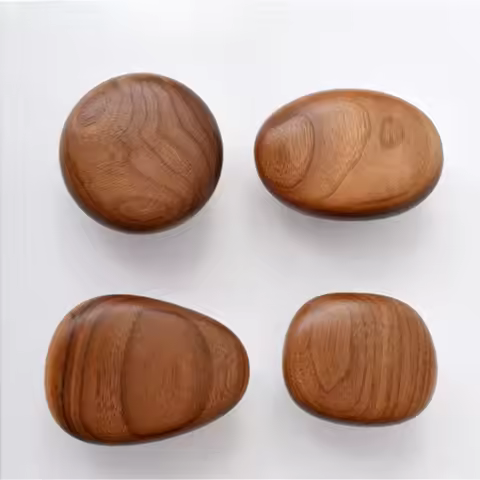 Nordic creative solid wood pebble-shaped cabinet door drawer handle black walnut