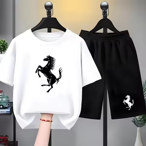 Children Car Emblem Clothes T-shirt Fashion Short-Sleeved+Shorts Summer Boy Girl Toddler 3-12Years C