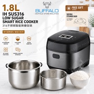 BUFFALO 1.8L IH Smart Low Sugar Rice Cooker | 3 Ply SUS316 Inner Pot | Multifunction w/ Steam Basket