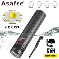 Asafee D901 50M Underwater 500LM Professional LED Diving Flashlight L2 IPX8 Waterproof 1*18650/3*AAA
