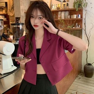 Hot selling Blazer Women's Summer New Korean Style New Solid Color Sweet Fashion Short Sleeve Cropped Small Suit Top 8722