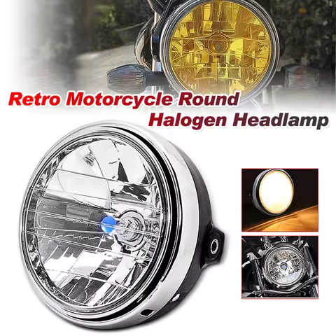 Motorcycle Round Headlight 12V Retro Front Lamp Halogen Amber For Honda CB900 CB400 CB750 CB1300 CB1