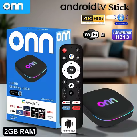 Onn 4K Android 13 Smart TV Box 4K Quad Core Set-Top Box 5G Connectivity 2GB RAM Voice Remote for Str