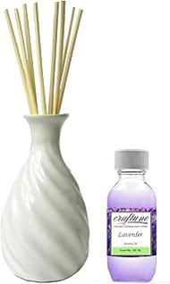 Royal Handicrafts Handcrafted Premium Ceramic Pot Reed Diffuser - Ethnic Spiral Design White Gloss Finish - Free Lavender Aroma Oil 60 ml &amp; 8 Reed Sticks (8 inches)