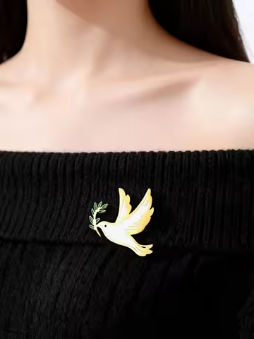 Enamel Dove Of Peace Pin Brooch For Women Men Stainless Steel Lapel Badge Suit Accessories Gift Whol