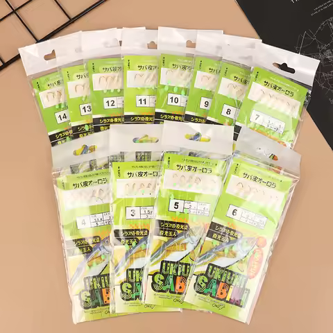 6Pcs/Pack Fish Hook White Fish Skin Bionic String Hook Real Fishing Skin Tinsel Carp Sea Rigs Gang T