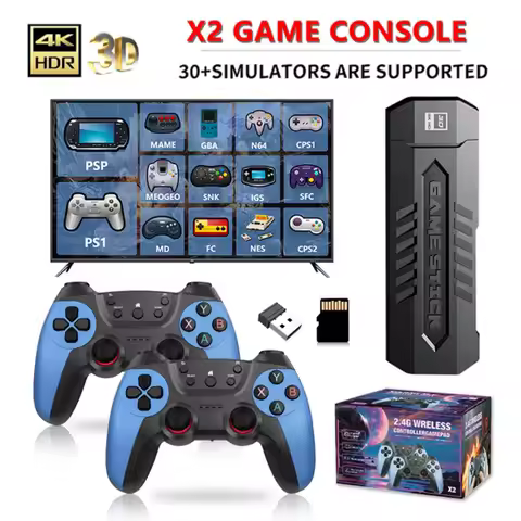 X2 Retro Game Stick 4K Video Game Console 40000+ Games,30+ Emulators,HD Output 2 Wireless Controller