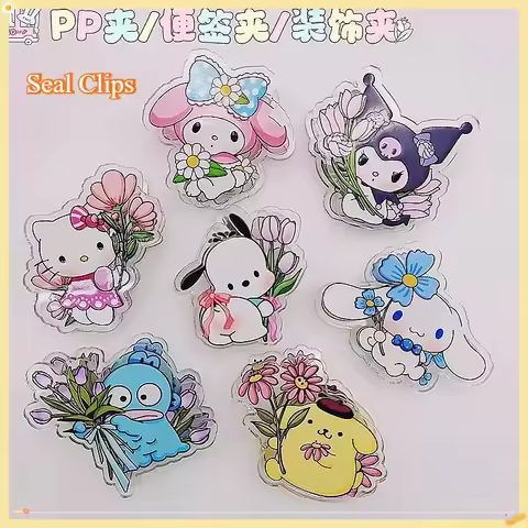 Sanrios Anime Acrylic Sealing Clip Hello kitty Cinnamoroll notebook Clips Memo folder Cartoon access