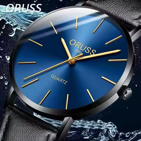 ORUSS Fashion Business Men's Quartz Watch Simple Dial Mineral Glass Mirror Waterproof Ultrathin Leat