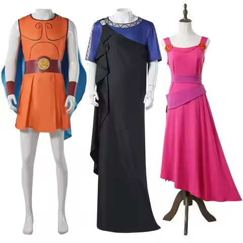 Anime Megara Hades Hercules Cosplay Costume Megara Pink Dress Strongman Jumpsuit Cape Hades Long Rob
