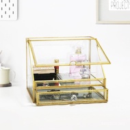 European Jewelry Box Desktop Jewelry Glass Copper Storage Box Tidy-up Inlaid Cosmetic Frame Influenc