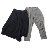 山本耀司 YD-S07-200 亞麻混紡長裙，層疊設計，搭配後腰束口褲，兩件套，黑/灰色，2 碼，日本製造，正品，女款