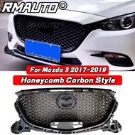 For Mazda 3 Axela 2017-2019 Carbon Fiber Front Bumper Grill Honeycomb Style Racing Grill Mazda 3 Axe