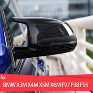 Carbon Fiber Style Black Rearview Side Mirror cover Caps for BMW X3M F97 X4M F98 2019-2023 X5M F95 X
