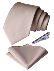 3.15"(8cm) Men's Solid Color Necktie and Pocket Square Tie Clip Wedding Business Sets