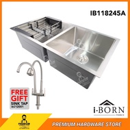 I-BORN Double Bowl Kitchen Sink IB118245A (Silver) Stainless Steel SUS 304 Under Top Mounted Water S