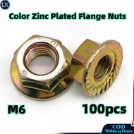 100PCS Color Zinc Flange Hex Nut Hex Knurl Locking Nuts Alloy Steel M6