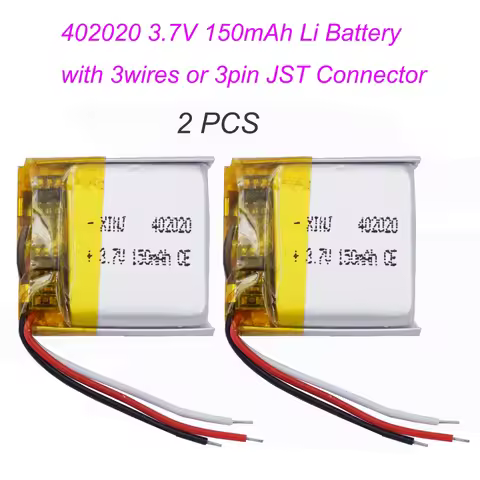 2pcs 3.7V 150mAh 0.55Wh NTC 3 Wires Rechargeable Li Battery 402020 JST 3Pin 1.0/1.25/1.5/2.0/2.54mm 