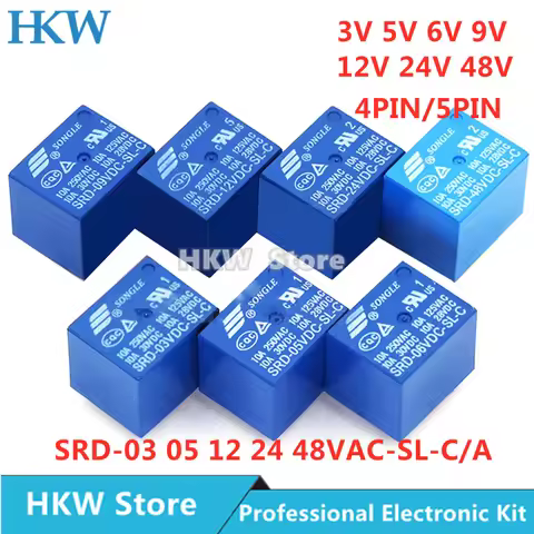 10pcs Relay SRD-05VDC-SL-C SRD-24VDC-SL-C SRD-12VDC-SL-C SRD-12VDC-SL-A 3V 5V 12V 24V 48V 10A 250VAC
