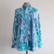 Small Vintage BANANA REPUBLIC Blue Green Tie Dye Shirt Womens Long Sleeve Top S