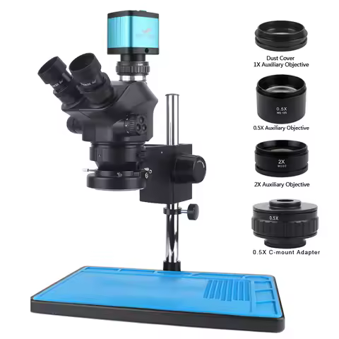 3.5-90X Zoom Trinocular Stereo Microscope Set + 2K 4K 48MP 55MP HDMI USB Video Camera + 1X 0.7X 0.5X
