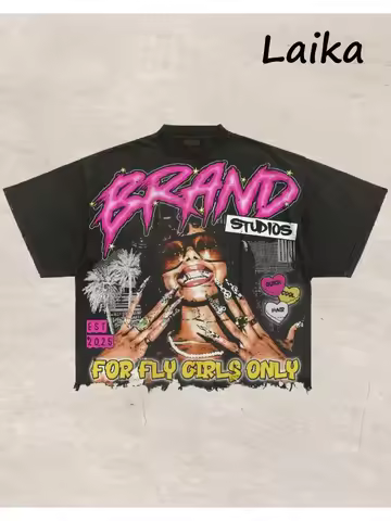 Men's Y2K Trendy Pattern T-shirt - Bold Graffiti Print Street Style Top, Summer Casual Style "Fly Gi